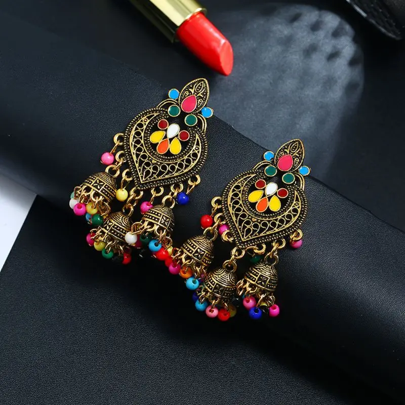 Индийские серьги-подвески в стиле ретро Болливуд кундан джумка цыганские модные