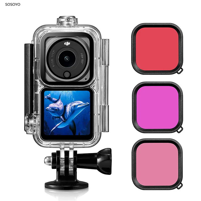 

Waterproof Case Red Pink Purple Diving Filter Underwater 60 Meters Swimming Protective Shell Set For DJI ACTION 2 Camera