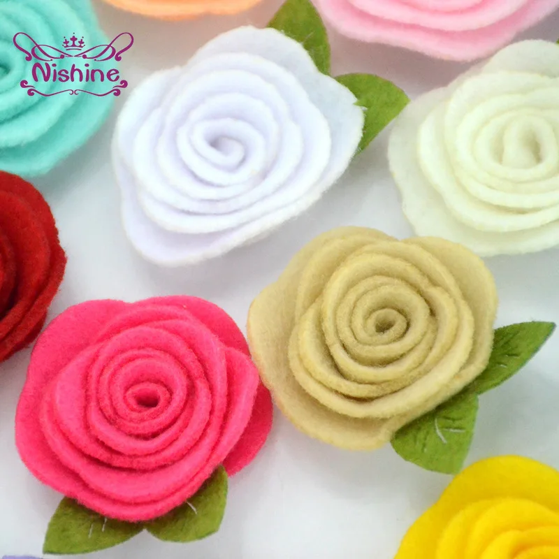 Nishine 10 шт./лот Войлок листа цветы для Diy повязка на голову девочек милые Ткань розы