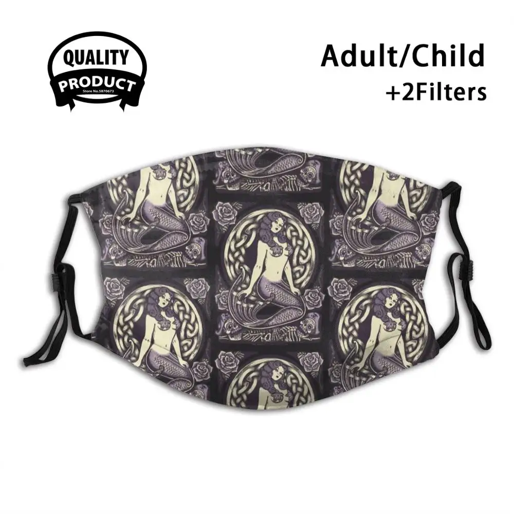 

С изображением русалки черепа многоразовая маска для полости рта моющийся фильтр против пыли маски для лица татуировки Neotraditional в стиле мод...