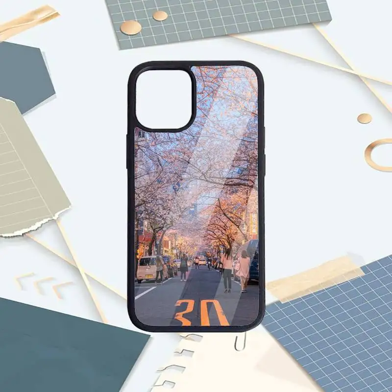 

Japanese cherry blossom street view Phone Cases PC for iPhone 11 12 pro XS MAX 8 7 6 6S Plus X 5S SE 2020 XR Luxury brand