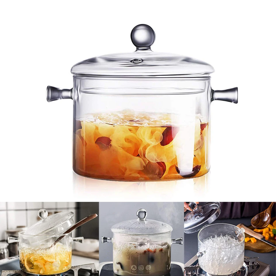 

Household Transparent Glass Soup Pot Kitchen Heat-resistant Porridge Pot Home Glass Bowl Kitchen Cooking Tools
