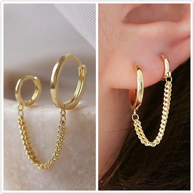 

Exquisite Earrings For Women Double-Hole One-Piece Personalized Chain Single Short Earrings Jewelry Accessories Pendientes