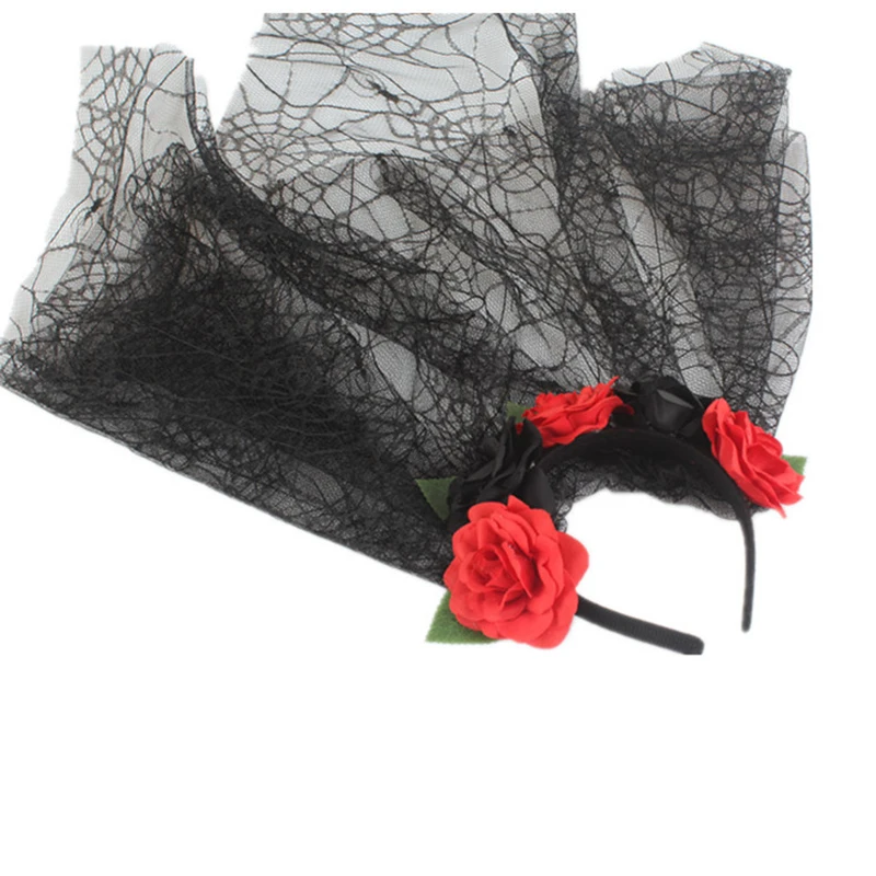 

Hair Band Dark Net Rose Flower Makeup Hair Accessories for Halloween Party LXH
