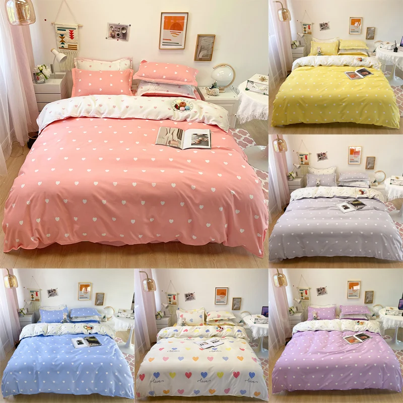 

Home Living Hearts Print 3/4Pcs Bedding Flat Sheet Pillow Case Duvet Cover Set Queen Size and King Size Bedding Sets
