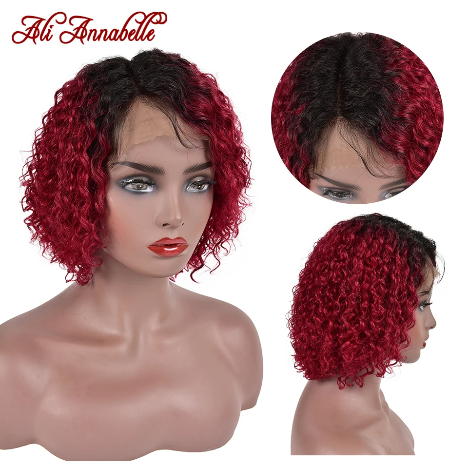 Али Annabelle бордовый 1B/99J цвет Омбре индийские боковые части короткие кудрявые боб