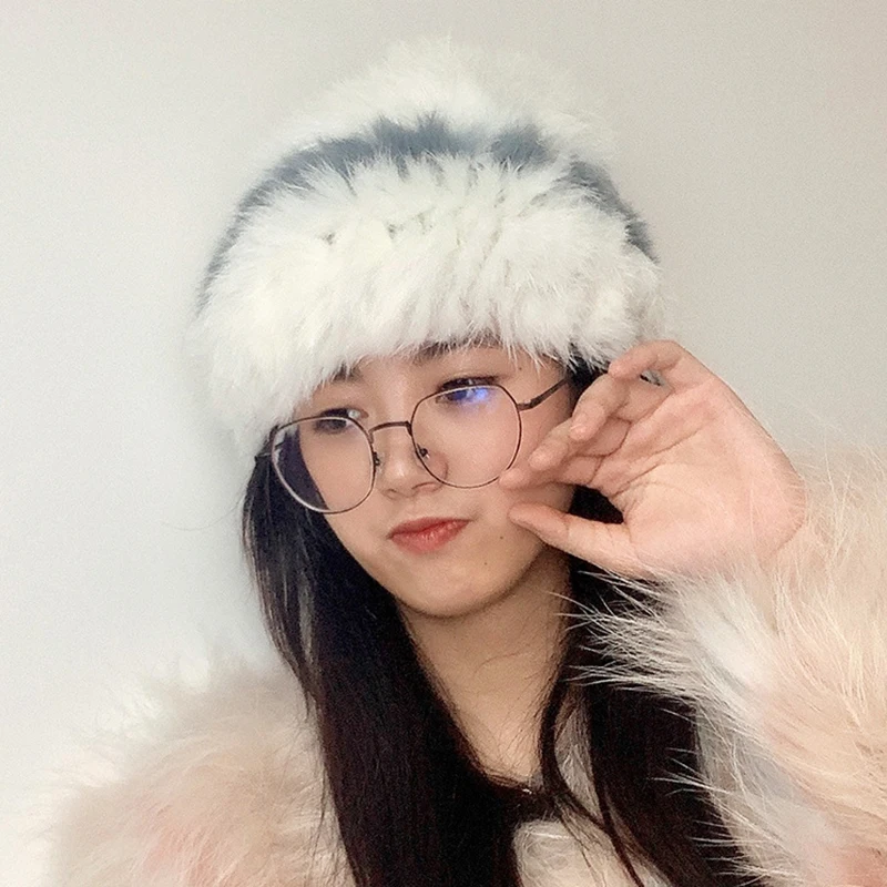 

Winter Women Real Fur Beanies Hat 100% Genuine Real Rex Rabbit Hat Good Elastic Knitted Rex Rabbit Fur Caps S2676