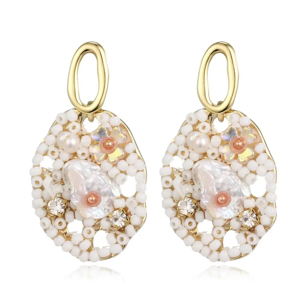 baroque pearl Натуральные серьги с барочным жемчугом, цветок, декоративные неправильные серьги-капли, ювелирные изделия для женщин, свадебные стильные висячие серьги, новое поступление - Цвет камня: baroque pearl