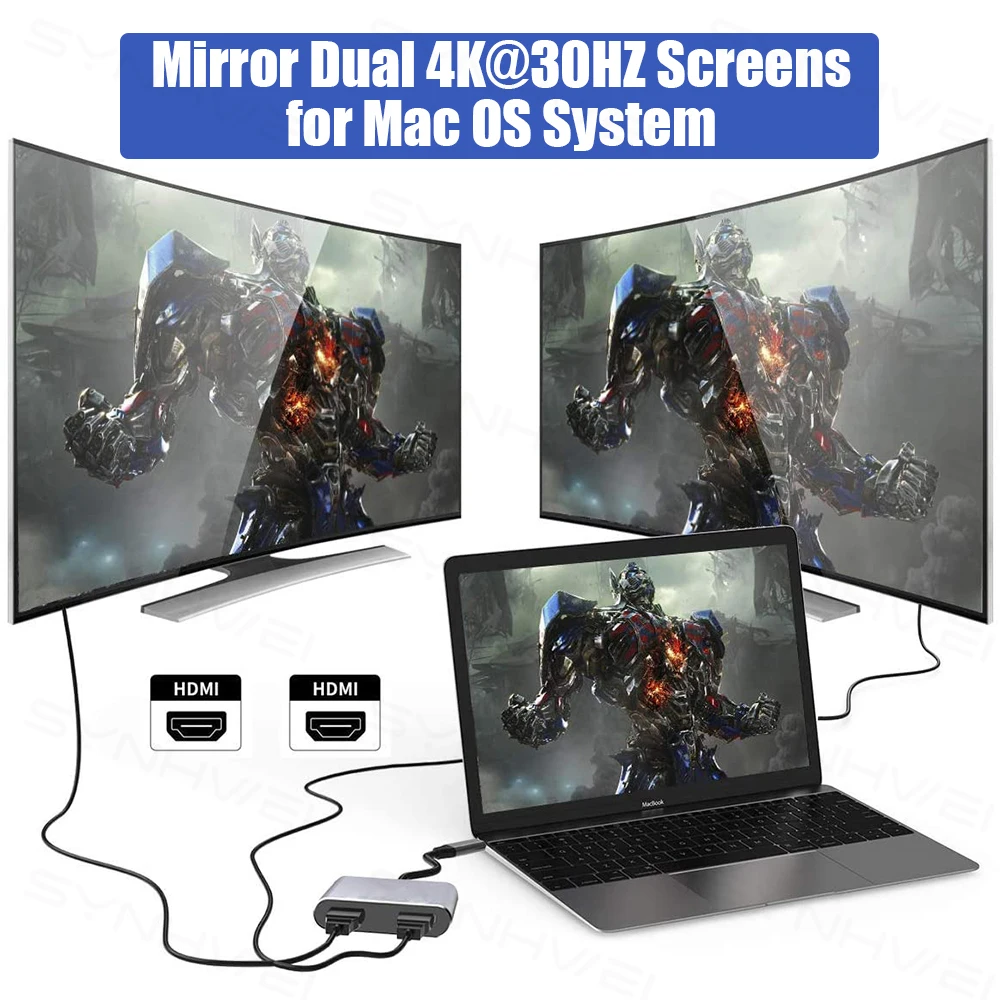 Двойной Концентратор HDMI USB C с VGA 1080P 87 Вт PD 3.0 док-станция двойным экраном для Macbook Air
