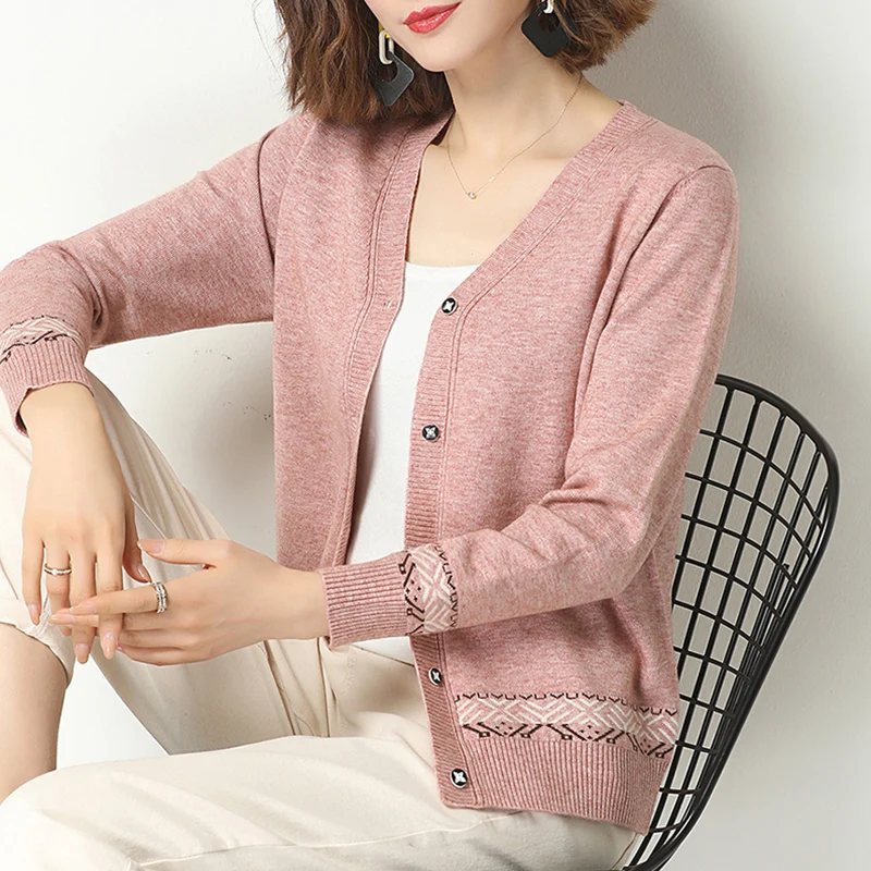 Кардиган женский трикотажный Радужный с V-образным вырезом на пуговицах 2020 |