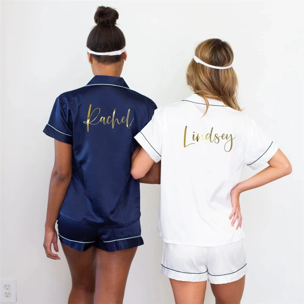 Personalized Short Sleeve Pajama Short + Shirt+Eye+Slippers Wedding Gifts Mask Set Bride Bridesmaid Masque Mariage Custom Name