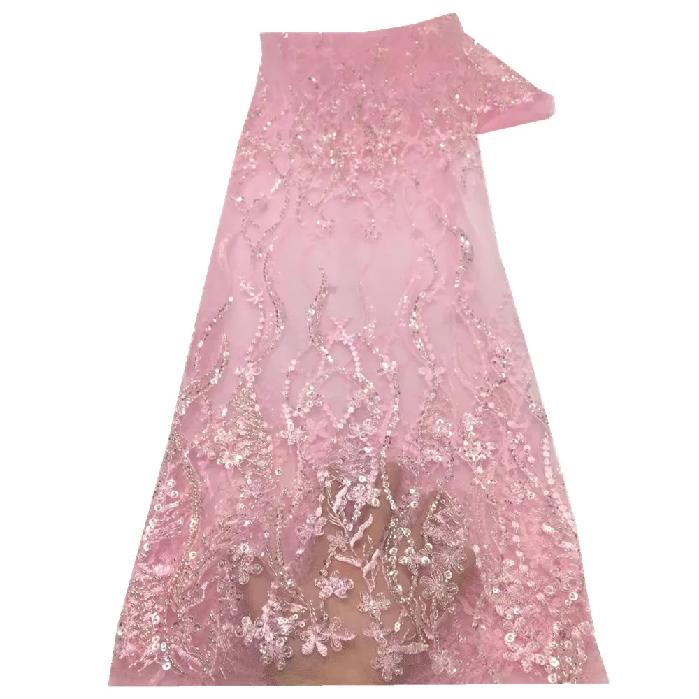 

SJ Lace African Lace Fabric High Quality 2021 Beads Sequins French Nigerian Tulle Lace Embroidery Bridal Wedding Dress x8-10