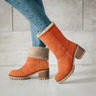 Женские зимние ботинки; Зимние теплые женские ботильоны на не сужающемся книзу массивном каблуке 5 см; Женская модная плюшевая обувь размера плюс