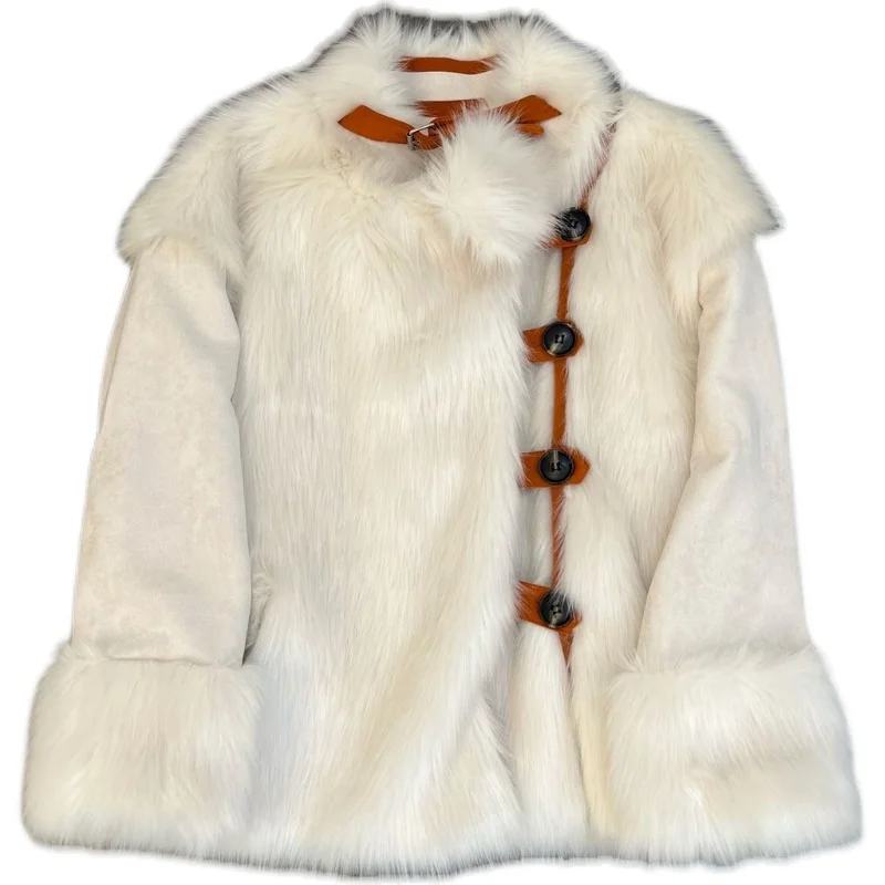 Женская Толстая куртка ZCSMLL с множеством пряжек украшенная искусственным лисьим