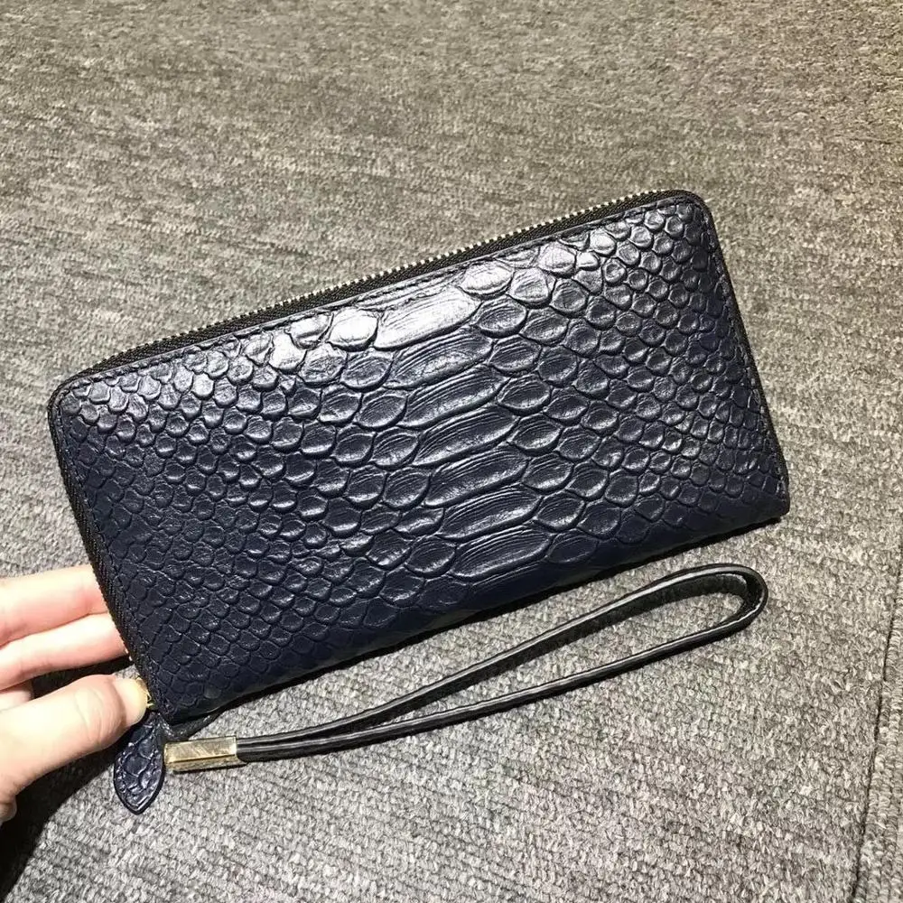 

Genuine leather snaker pattern women long purse zipper card holder wrist wallet