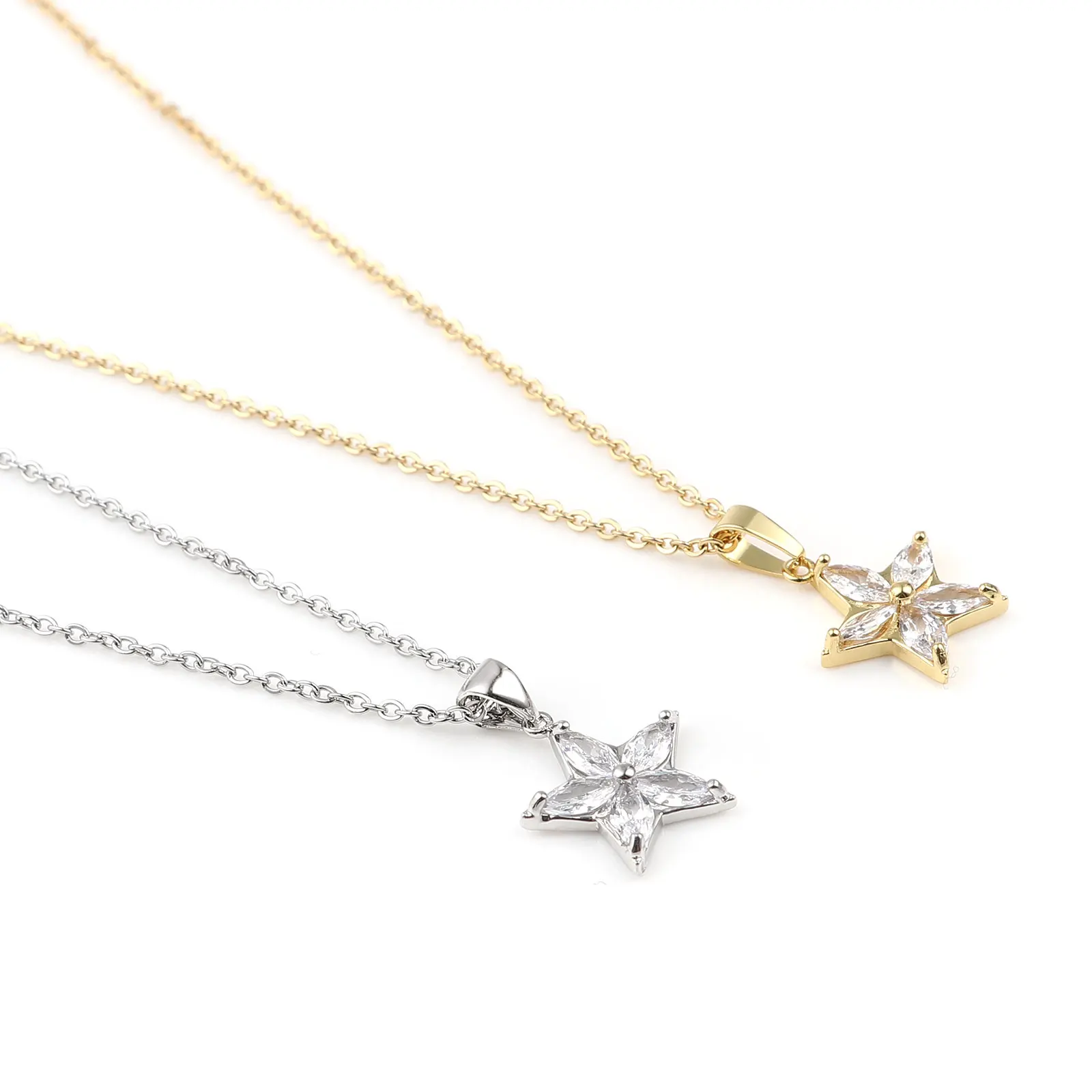 

2021 Lovers necklace Stainless Steel Link Cable Chain Findings Necklace Pentagram Star Clear Cubic Zirconia Fashion Gift,1 Piece
