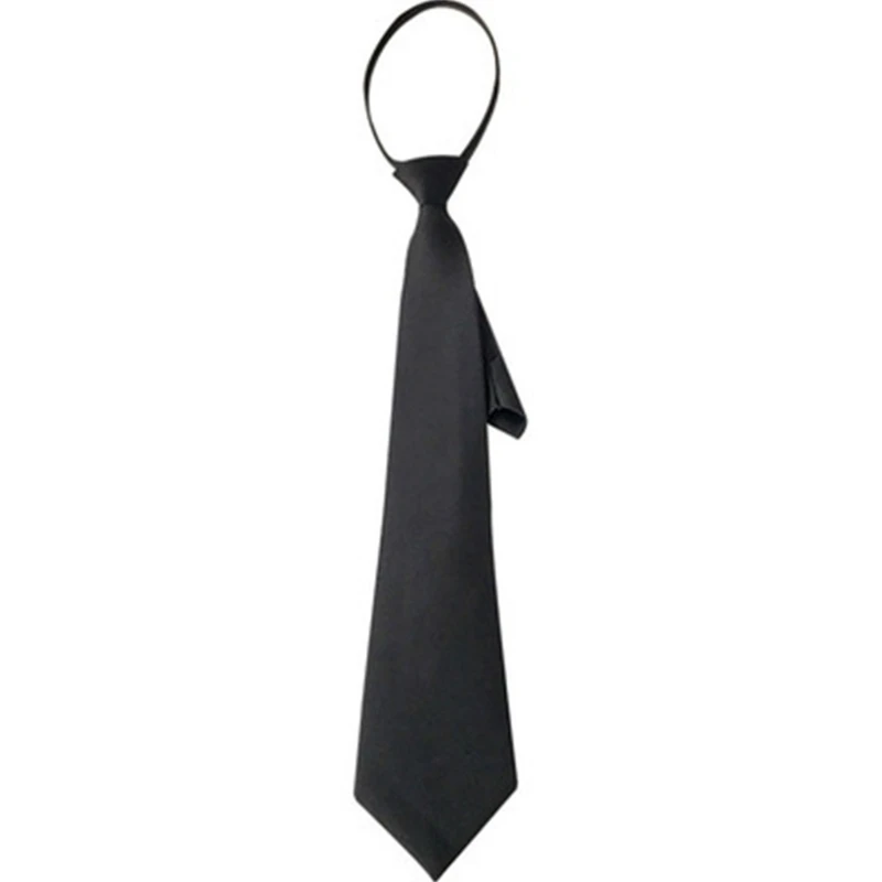 

L5YA Unisex Solid Color Black Narror Pre-Tied Neck Tie with Adjustable Lazy Zipper