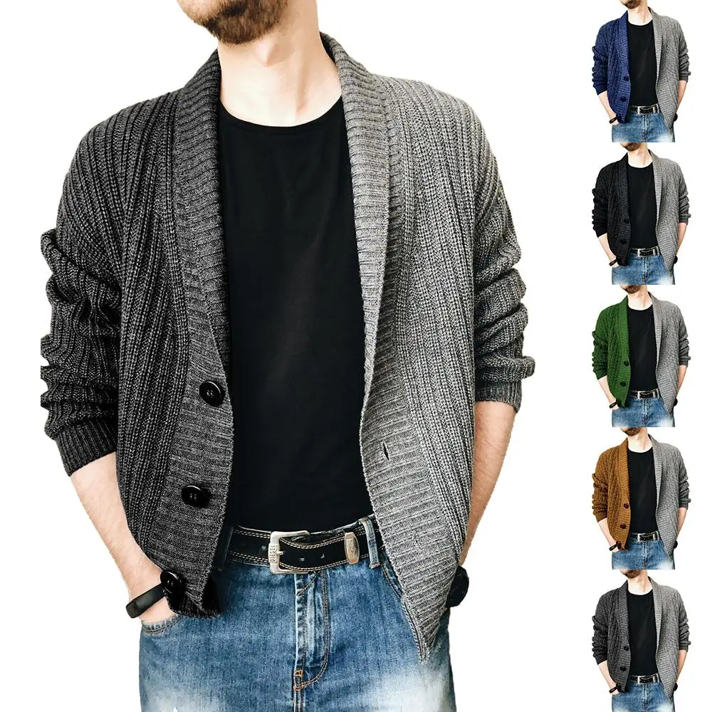 

Мужской трикотажный кардиган с длинным рукавом, Повседневный Кардиган оверсайз
