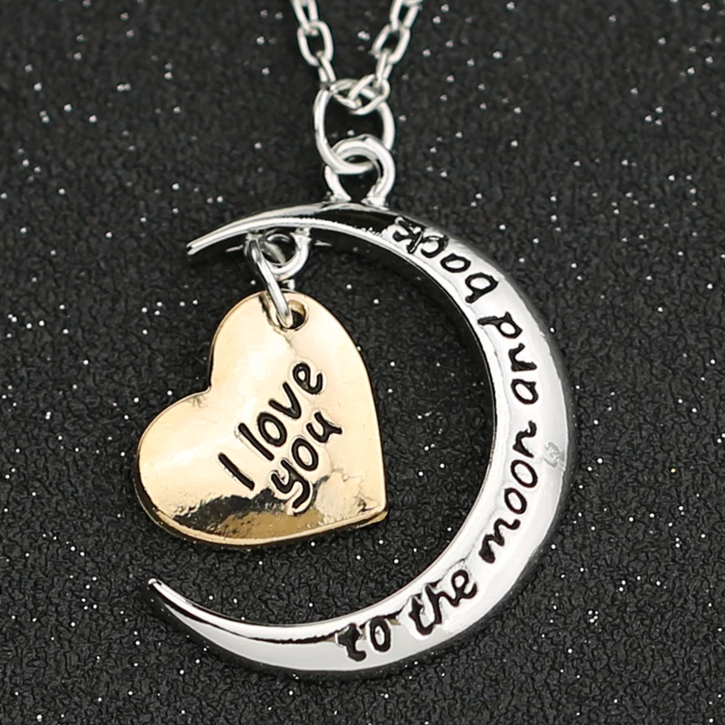 Ожерелье Я люблю тебя до Луны и спины простые буквы сердце любовь золотой