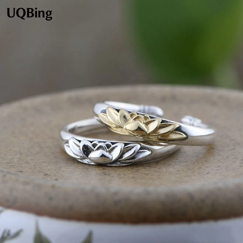 

Vintage 925 Standard Silver Lotus Flower Finger Rings For Women Christmas Gifts Jewelry