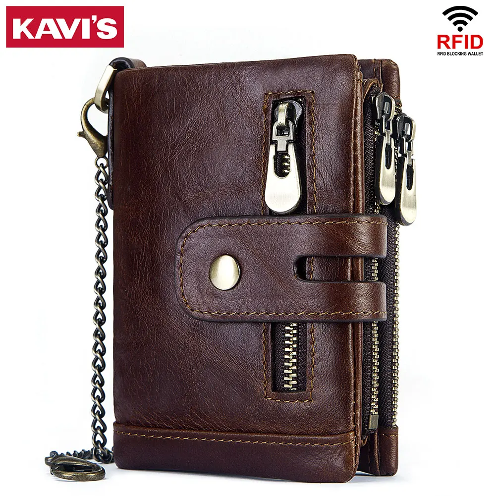 

KAVIS Rfid Genuine Cow Leather Wallet Men Coin Purse Male Cuzdan PORTFOLIO MAN Portomonee Small Min Walet Pocket Fashion Hasp