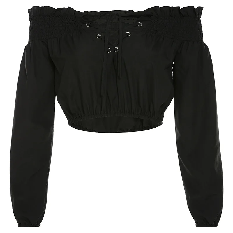 

2021 Punk Dark T-shirt Women Gothic Cropped Hollow Out Pleated Puff Sleeve Top Tees New Fashion Streetwear Female T-shirt Black