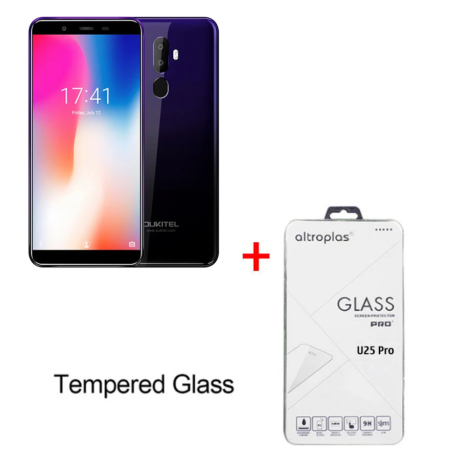 OUKITEL U25 PRO 5," 2.5D Android 8,1 MT6750T восьмиядерный 4 гб 64 гб 13 мп+ 2 мп/5 мп смартфон 3200 мач отпечаток пальца мобильный телефон - Цвет: purple N Tempe Glass
