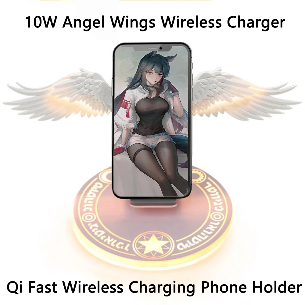 

Qi Wireless Charger 10W Universal LED Angel Wings Wireless Charging Dock For iPhone 8 Plus X XR XS Max Mobile Phone Fast Charger