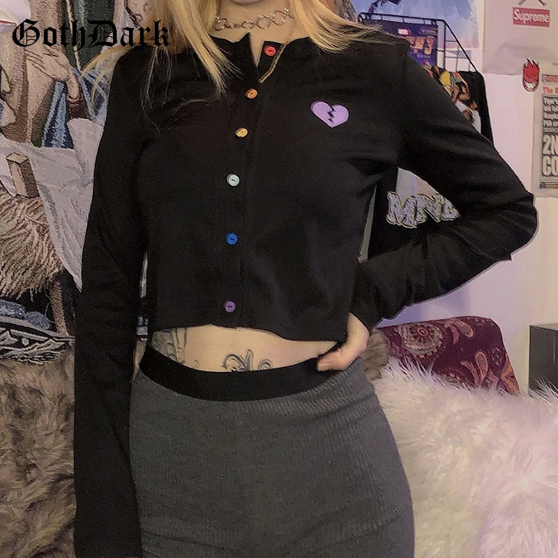 Готические женские футболки Goth Dark с длинным рукавом в стиле Харадзюку панк гранж