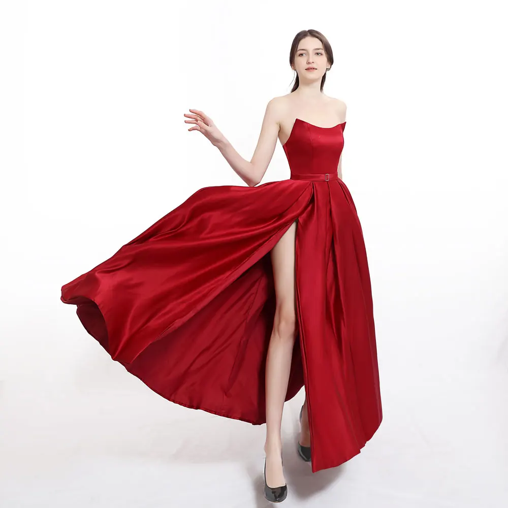 New arrival Evening Dresse Formal vestido de noiva Burgundy satin prom party robe soiree side slit beach formal dresses | Свадьбы и