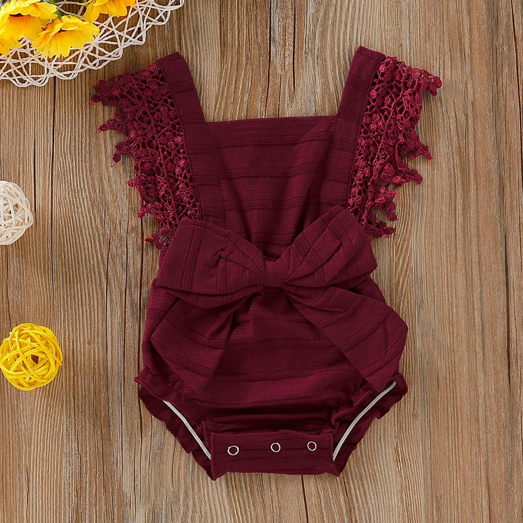 0 18Months для маленьких девочек комбинезон мальчиков сплошной кружевной с бантом