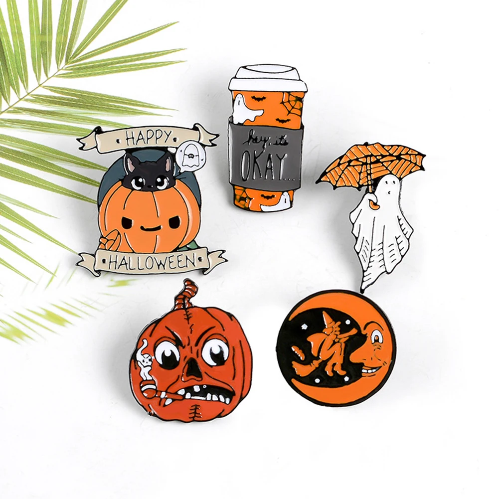 Happy Halloween эмали штырь изготовленный на заказ кофе Луна в виде приведения и тыквы