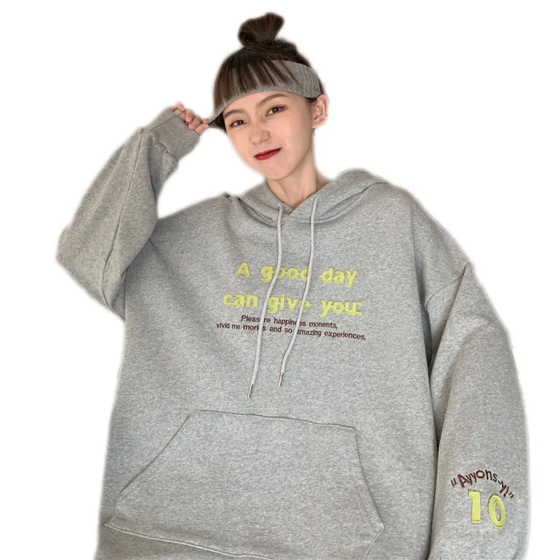 

Cotton 2020 new autumn Korean embroidery letter sweater women thin hooded student coat women wholesale
