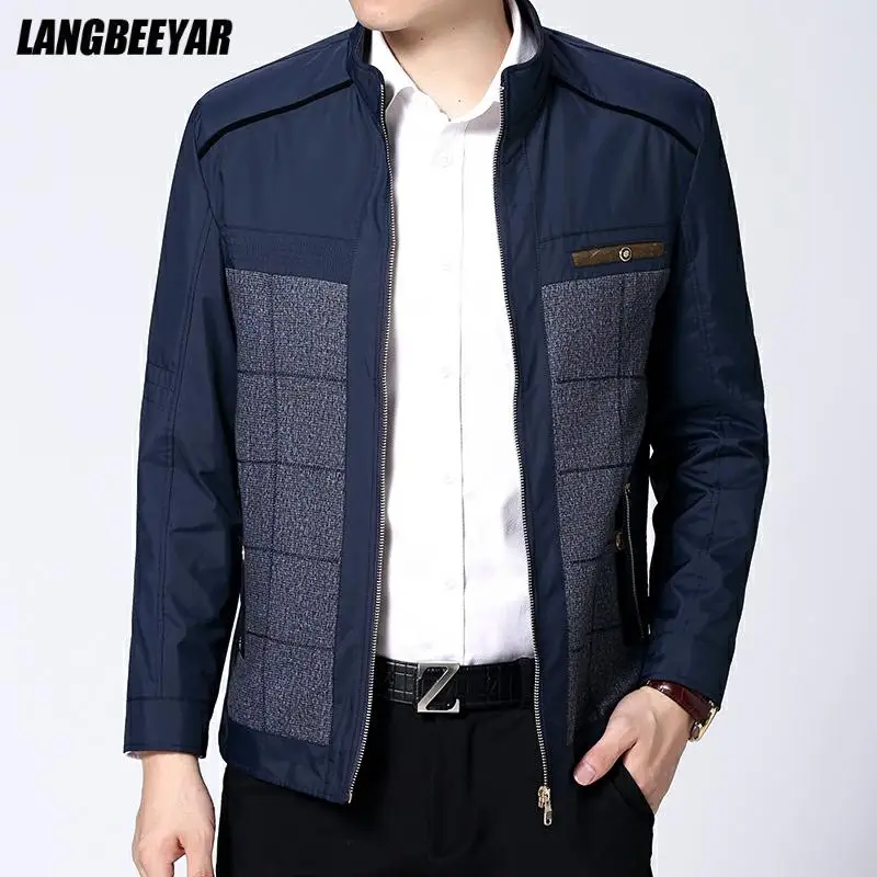 

New Autumn Winter Brand Casual Fashion Stand Collar Jacket Patchwork Windbreaker High Quality Coat Men Classic Mens Clothes 2021