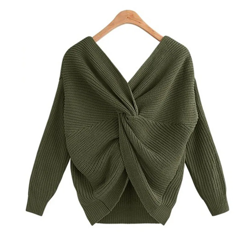 6 цветов V образным вырезом свитер с крученой спинкой Для женщин Джемперы Осенние