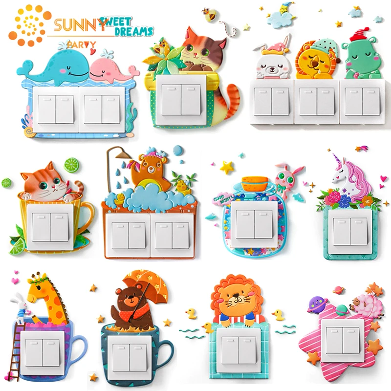 Наклейка-переключатель с мультяшным животным единорогом фламинго со светящимся