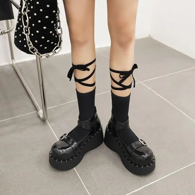 Lolita Shoes Women Summer 2021 New Thick Soled Japanese Jk Uniform Shoes Fashion Single Shoes Flat Platform Black Wedges Shoe