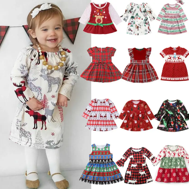 Рождественский комплект одежды с рисунком для маленьких девочек одежда длинными