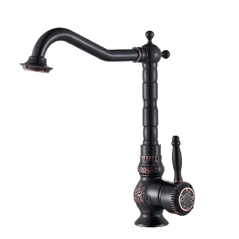 high black bronze Украшение для дома, смеситель для раковины, кран с одной ручкой, кран для воды, латунный античный кран для горячей и холодной воды - Цвет: high black bronze