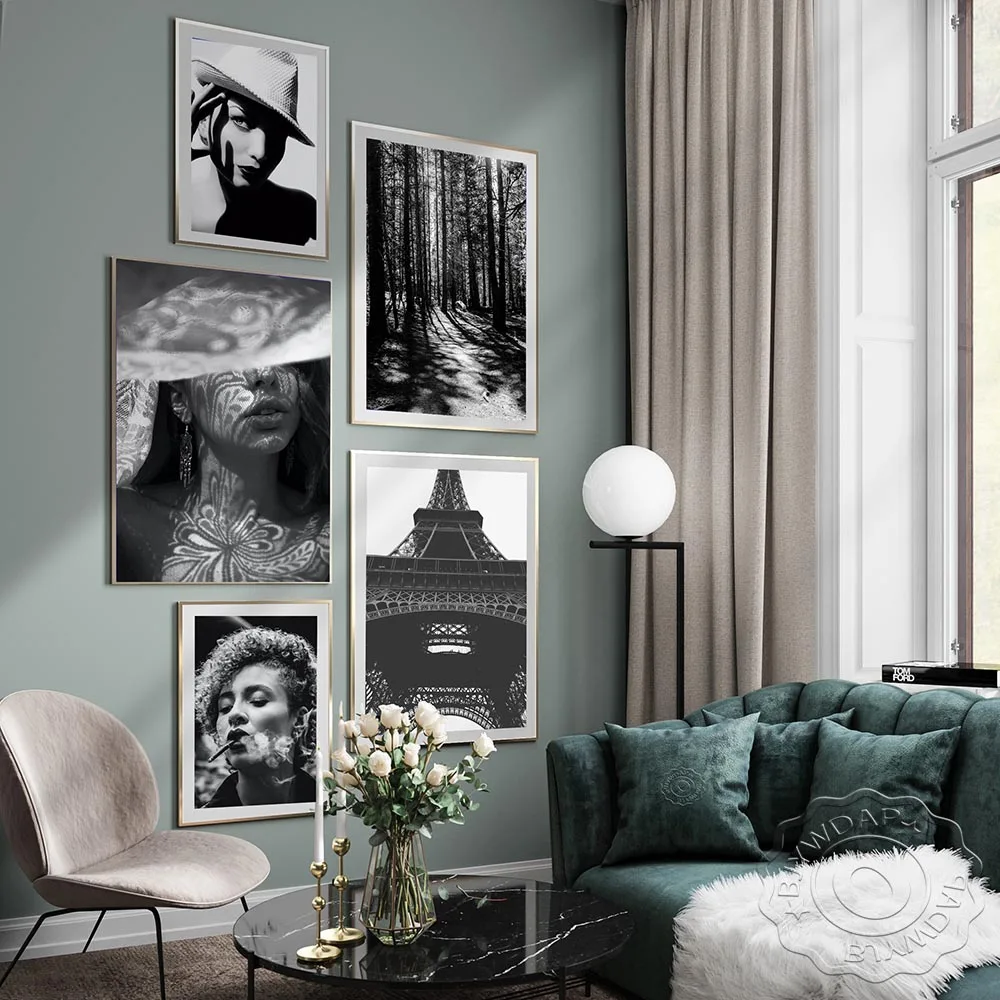 

Black White Vintage Poster Woman Smoking Wall Art Print Tower Canvas Painting Nordic Poster Wall Picture For Living Room Decor