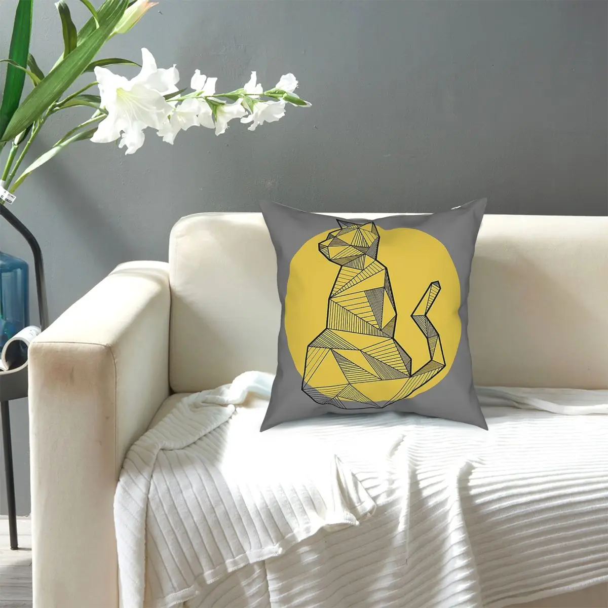 

Cat Geometric Art Throw Pillo Throw Pillow Cover Polyester Cushions for Sofa Creative Pillowcover Home Decor