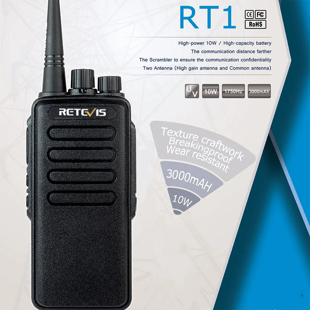Высокая Мощность профессиональная рация Retevis RT1 VHF(или UHF) VOX 3000mAh две антенны двухстороннее радио Comunicador рация