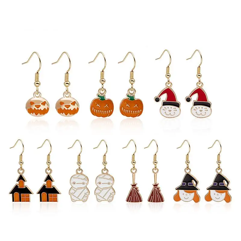 

Women Earrings Cute Halloween Charms Earrings Ghost Face Pumpkin Lantern Christmas Witch Broom House Girl Holiday Gifts