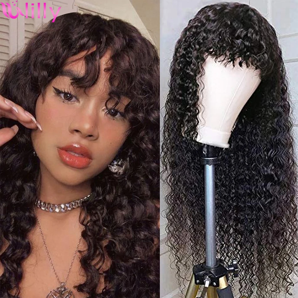 

Парик Ulily из натуральных перуанских человеческих волос с челкой, парик полностью машинной работы для чернокожих женщин, 8-30 дюймов, парики с ...