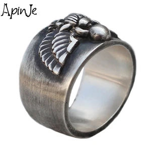 Apinje Original Design 925 Silver Rings for Men Egyptian Scarab Beetle A Symbol of Rebirth Vintage Mythology Ring Jewelry