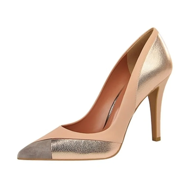 

2019 spring and autumn fashion sexy nightclubs thin high-heeled shoes shallow mouth pointed stitching sequins shoes