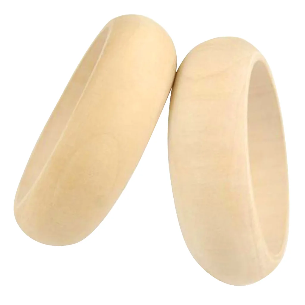 

2Pcs Wooden Crafts Natural Unfinished Wood Bracelet Bangle Wristlet 2.5cm