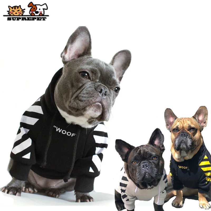 SUPREPET Pet Dog Clothes for French Bulldog Adidog Stripe Pattern Dog Hoodie Pet Dog Clothes Dog Jacket for French Bulldog
