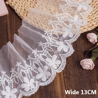 13cm wide tulle white mesh cotton embroidery flowers fabric lace ribbon wedding dress bride headveil trim diy sewing supplies