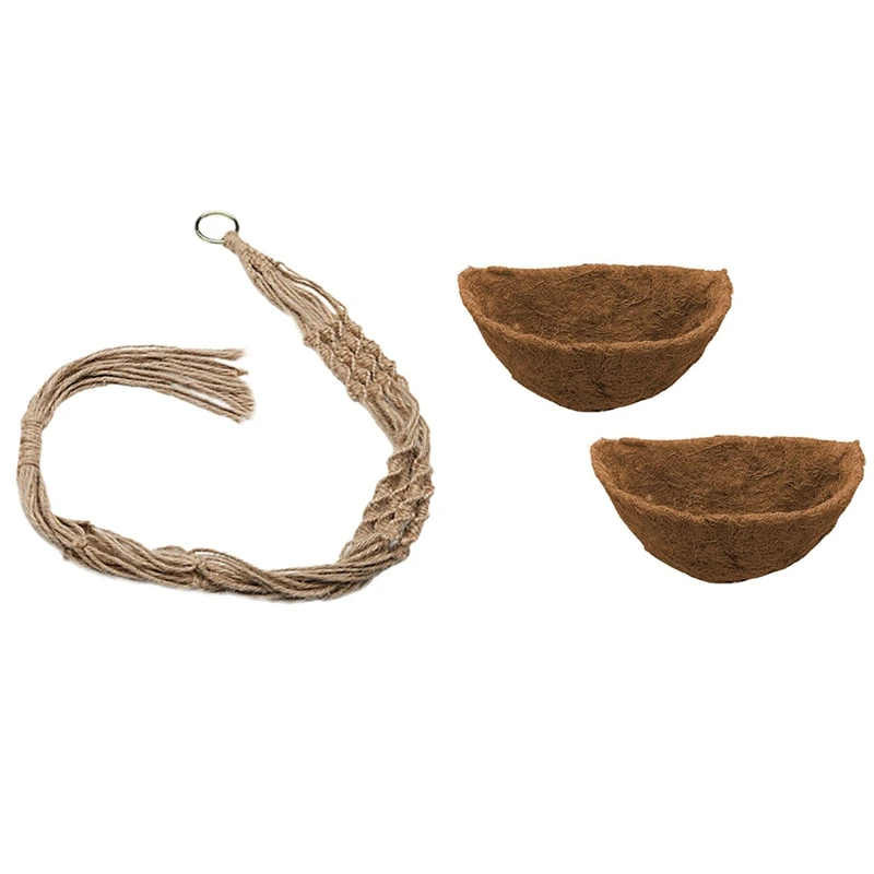 

2Pcs Plant Hanger Hanging Rope 4 Legs 41 Inch with 2Pcs Half Round Coco Liner, for Wall Hanging Baskets 14 Inch